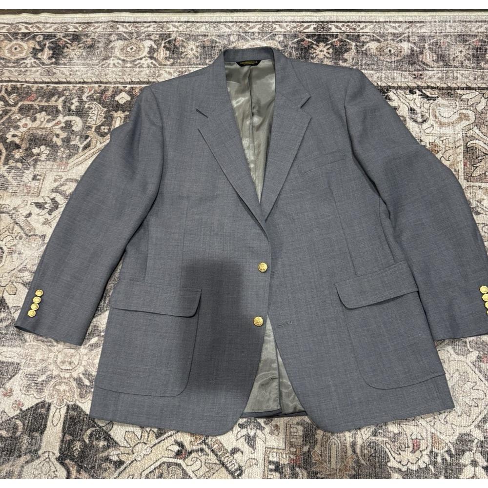 Men's Suit Blazer Size 46L  Gray/blue With Gold Buttons , Grahams Dubuque Iowa